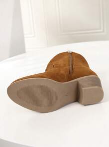 女性刺繡細節側拉鏈西部牛仔靴,優雅戶外仿麂皮靴子 - 駝色 - 查看 6