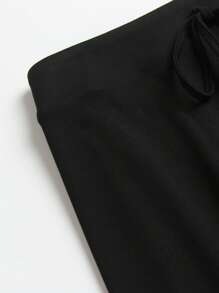 Flirla Plus Size Solid Color Ribbon Detail Skirt - Black - View 4