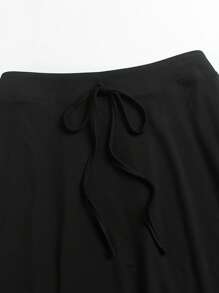 Flirla Plus Size Solid Color Ribbon Detail Skirt - Black - View 5