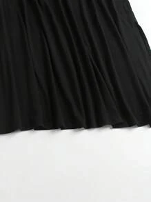 Flirla Plus Size Solid Color Ribbon Detail Skirt - Black - View 6