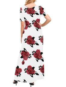 Floral Print Hidden Pocket Dress - White - View 2