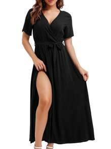 Chất rắn Thắt lưng Váy quấn - màu đen - Xem 1