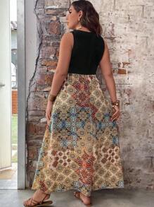 Breezaya Vestido sin manga con estampado de retazo - Multicolor - Ver 2