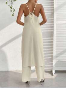 SHEIN Essnce Bộ đồ hai mảnh nữ Lộ Lưng Chia Buộc lại màu trơn Giải trí - trắng - Xem 2