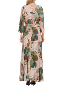 Bản in nhiệt đới Surplice cổ Đầm - Màu Xám nhạt - Xem 2