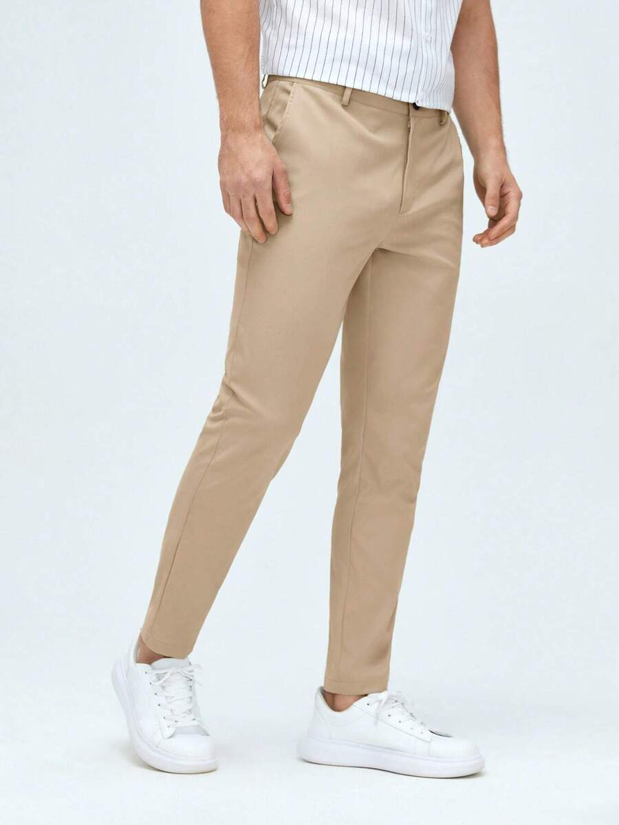 Manfinity BRENVOR Men Solid Slant Pocket Suit Pants Trousers - Khaki - View 1