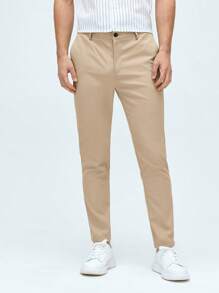 Manfinity BRENVOR Men Solid Slant Pocket Suit Pants Trousers - Khaki - View 4