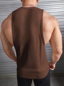 GENTILAND Men Solid Tank Top - Coffee Brown - View 2