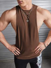 GENTILAND Men Solid Tank Top - Coffee Brown - View 3