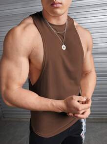 GENTILAND Men Solid Tank Top - Coffee Brown - View 4