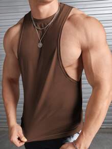 GENTILAND Men Solid Tank Top - Coffee Brown - View 6
