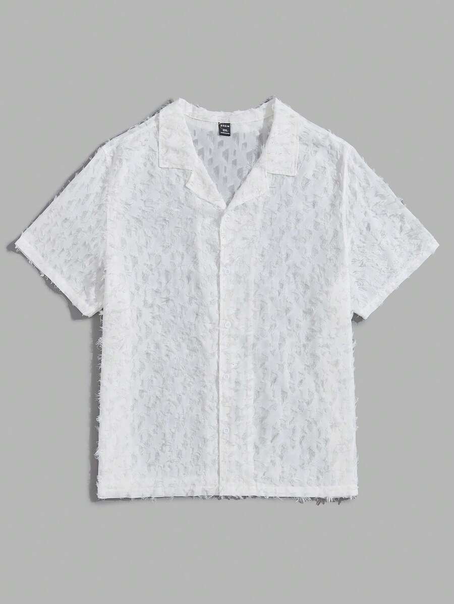 Manfinity RebelGame Men Plus Lapel Neck Fuzzy Shirt - White - View 1