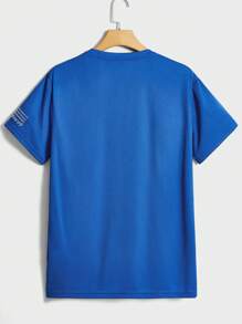 Manfinity VCAY Bộ áo phông và quần short in khẩu hiệu thường ngày dành cho nam, mùa hè - Xanh đậm - Xem 3