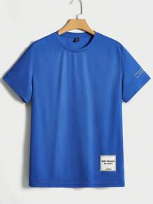 Manfinity VCAY Bộ áo phông và quần short in khẩu hiệu thường ngày dành cho nam, mùa hè - Xanh đậm - Xem 4