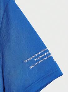 Manfinity VCAY Bộ áo phông và quần short in khẩu hiệu thường ngày dành cho nam, mùa hè - Xanh đậm - Xem 7