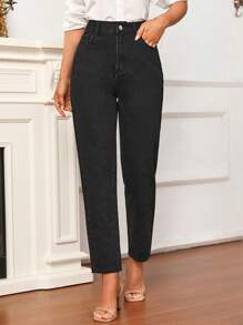 SHEIN Frenchy Cao eo Quần jean Mom Fit - màu đen - Xem 2