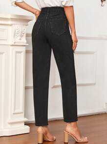 SHEIN Frenchy Cao eo Quần jean Mom Fit - màu đen - Xem 3