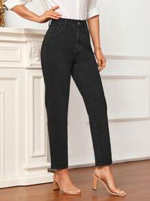 SHEIN Frenchy Cao eo Quần jean Mom Fit - màu đen - Xem 6