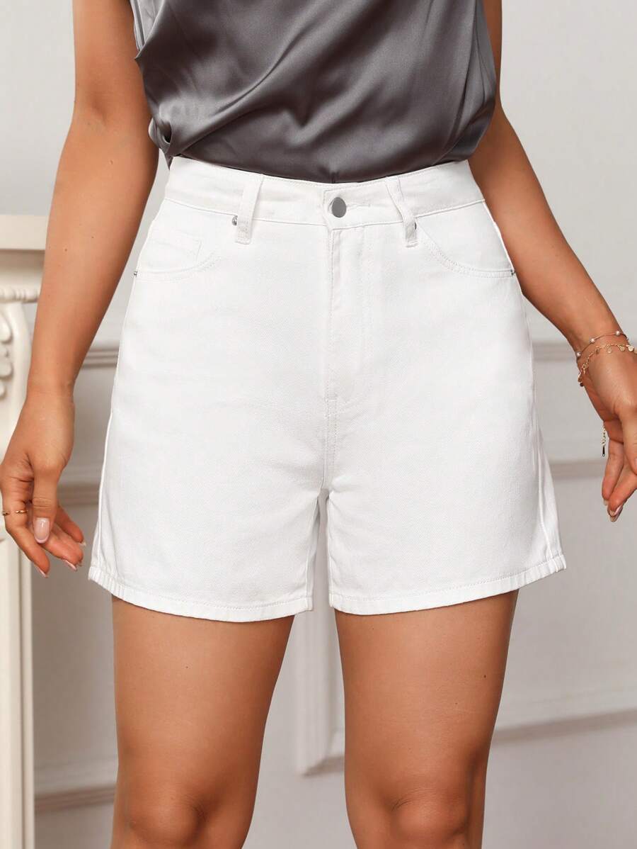 SHEIN Frenchy Denim mùa giặt Quần short Denim - trắng - Xem 1