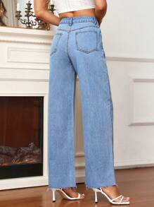SHEIN Frenchy 素色闊腿牛仔褲 - 淺色水洗藍 - 查看 2