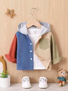 男嬰撞色補丁貼口袋連帽外套不帶T恤 - 彩色 - 查看 1