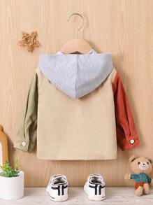 男嬰撞色補丁貼口袋連帽外套不帶T恤 - 彩色 - 查看 2