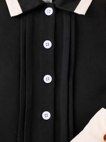 Bộ áo sơ mi viền viền màu tương phản thường ngày cho bé trai mùa hè và quần đùi xếp ly - Nhiều màu - Xem 5