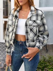 Aveloria Plaid Print Flap Pocket Jacket