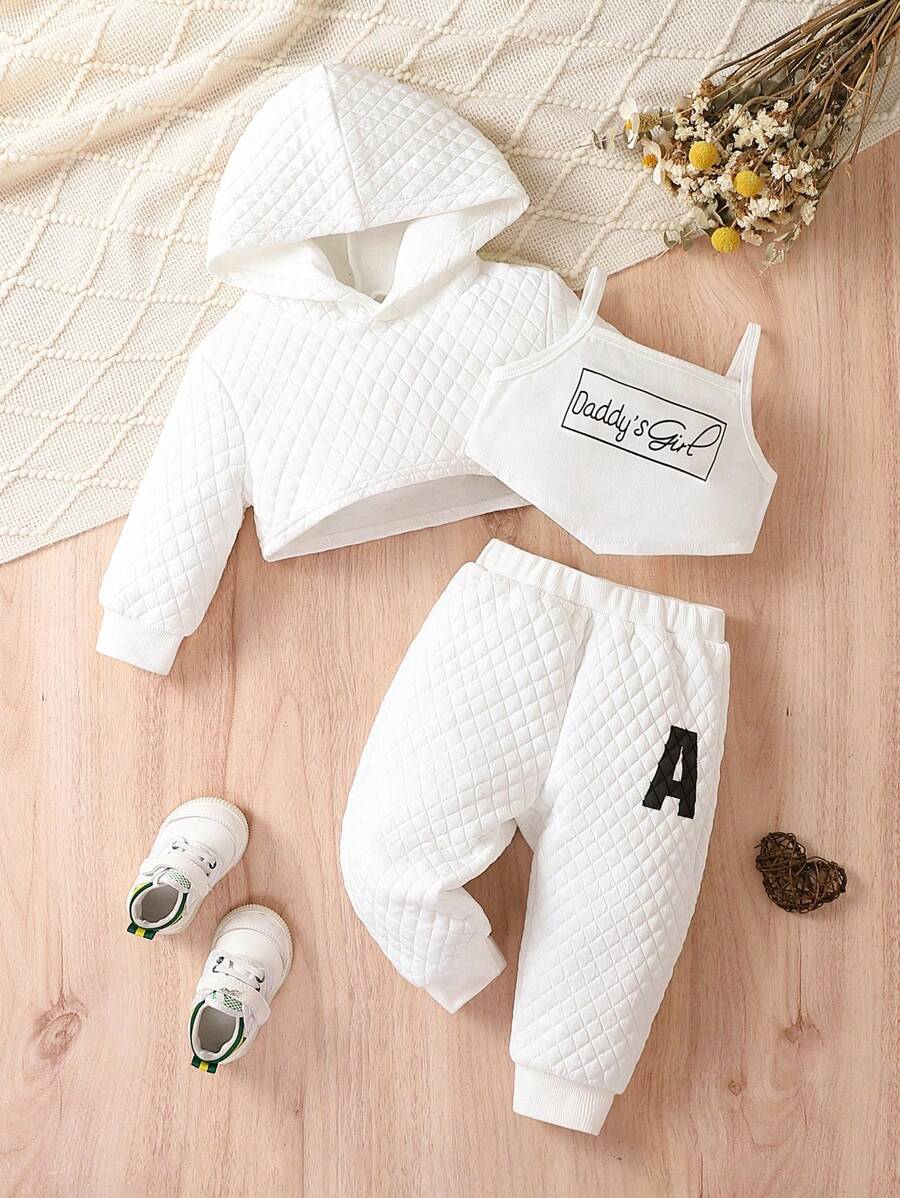 Đứa bé gái Đồ họa Chữ cái Cami ngọn & Áo Hoodie & Quần - trắng - Xem 1