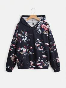 SHEIN LUNE 大码印花落肩卫衣 - 黑色 - 查看 1