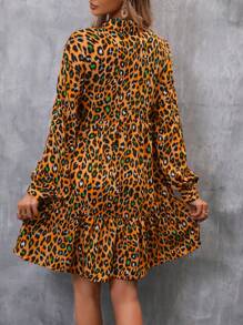 SHEIN LUNE 豹紋印花燈籠袖娃娃裙