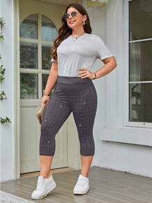 SHEIN LUNE Hơn Kiểm soát bụng Pha lê Xà cạp - Màu xám đen - Xem 4