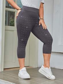 SHEIN LUNE Hơn Kiểm soát bụng Pha lê Xà cạp - Màu xám đen - Xem 1