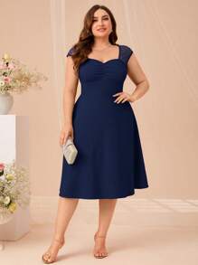 SHEIN Clasi Talla grande Vestido escote corazón pecho con fruncido - Azul Marino - Ver 1