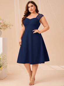 SHEIN Clasi Talla grande Vestido escote corazón pecho con fruncido - Azul Marino - Ver 5