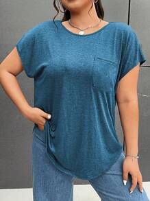 SHEIN Essnce Plus Solid Batwing Sleeve Tee - Cadet Blue - View 1