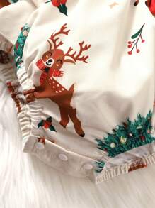 SHEIN 女嬰聖誕圖案前蝴蝶結荷葉邊連身背心＆ 頭巾