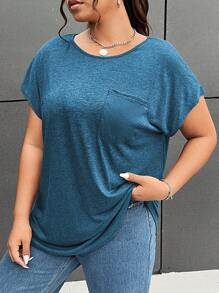 SHEIN Essnce Plus Solid Batwing Sleeve Tee - Cadet Blue - View 3