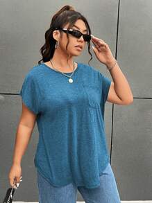 SHEIN Essnce Plus Solid Batwing Sleeve Tee - Cadet Blue - View 4