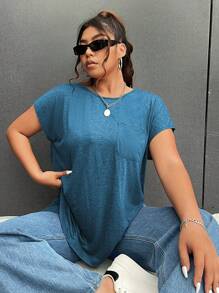 SHEIN Essnce Plus Solid Batwing Sleeve Tee - Cadet Blue - View 5