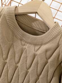 SHEIN Cô gái Tween Chất rắn Xoắn Dan Áo len - Màu Khaki - Xem 4
