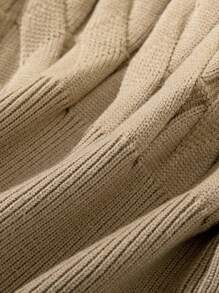 SHEIN Cô gái Tween Chất rắn Xoắn Dan Áo len - Màu Khaki - Xem 5