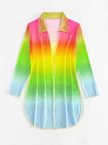漸層開門襟和服罩衫 - 彩色 - 查看 3
