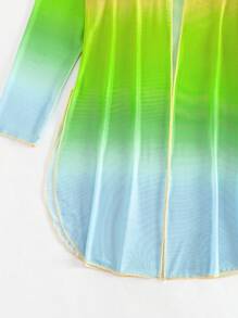 漸層開門襟和服罩衫 - 彩色 - 查看 5