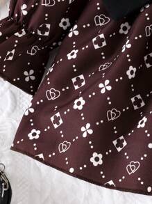 女嬰滿版印花荷葉邊荷葉袖連衣裙 - 咖啡棕 - 查看 7