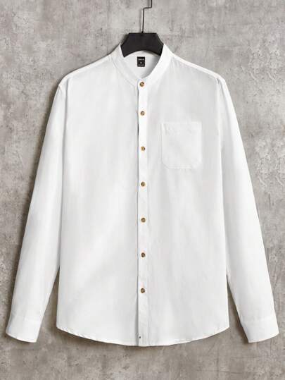 Manfinity NiteLyfe Loose-Fit Men's Solid Color Button-Front Long Sleeve Shirt