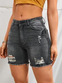 破洞毛邊破洞牛仔短褲