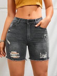 破洞毛邊破洞牛仔短褲