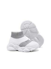 婴儿拼色条纹透气防滑舒适运动鞋、跑步鞋 - 白色 - 查看 6