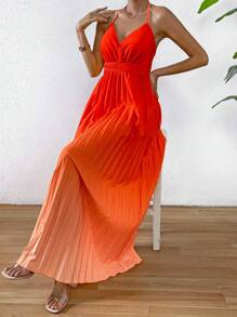 SHEIN Privé 漸層百褶下擺吊帶連衣裙 - 橘色 - 查看 6